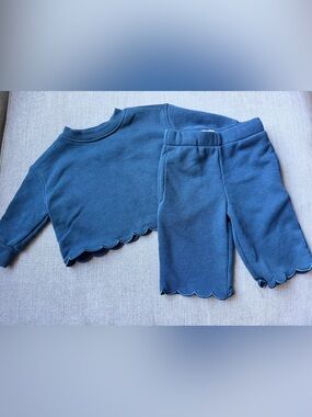 Amazon Essentials Girls Navy Blue Scallop Hem Sweatshirt and Pants Set